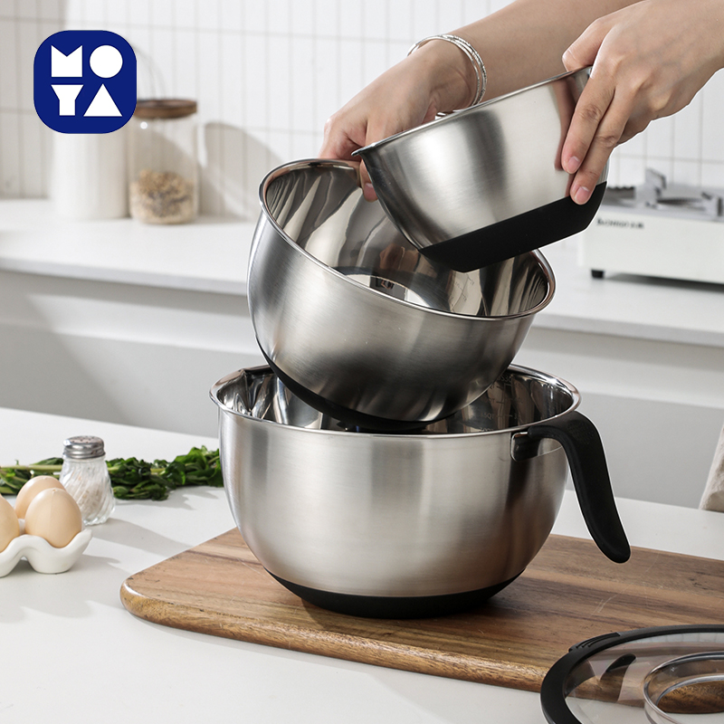 MOYA Stainless Steel Salad Bowl Set with 3 Grater Plates & Transparent Lids