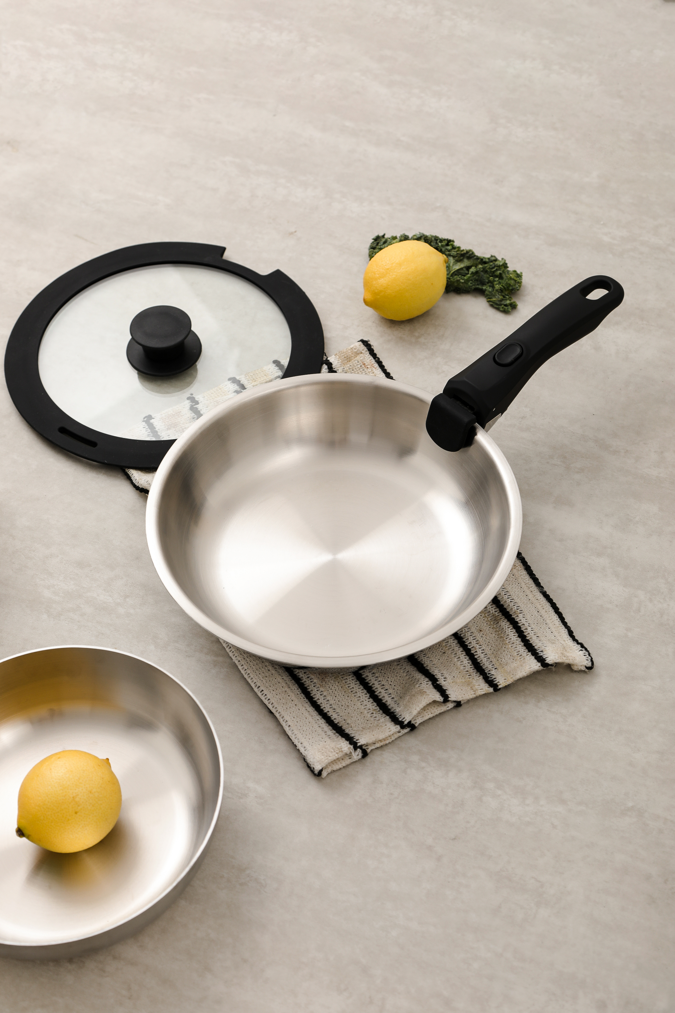 Modular Stainless Steel Cookware Set with Detachable Handles, 3 - Piece Pots & Pans for Kitchen, Induction Compatible, Space - Saving Design