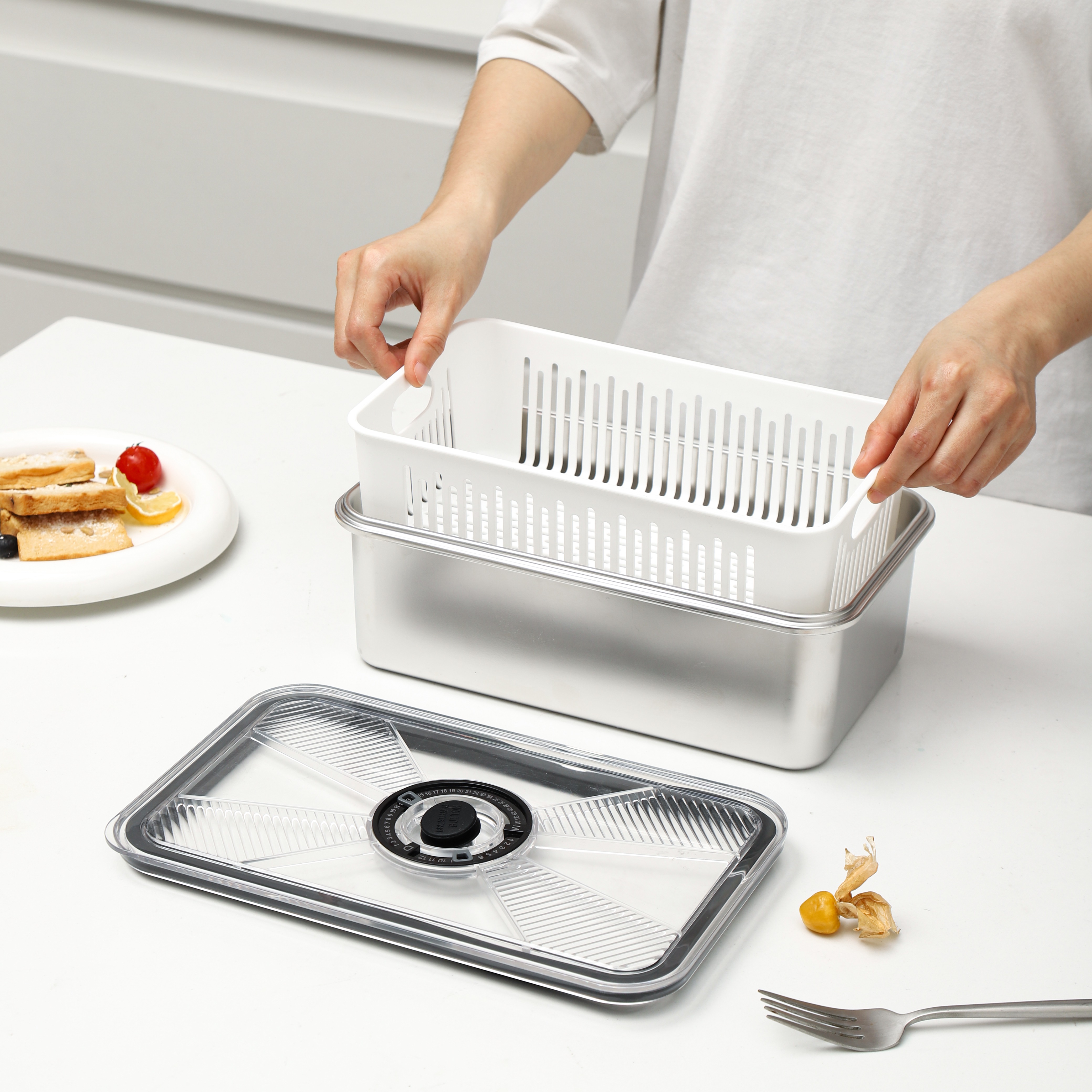 MOYA 304 Stainless Steel Vacuum Sealed Food Storage Containers, Airtight Fresh-Keeping Boxes with Date Dial for Refrigerator